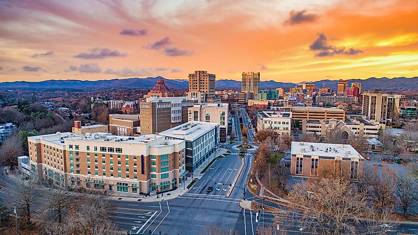 Aerial view of Asheville in North Carolina