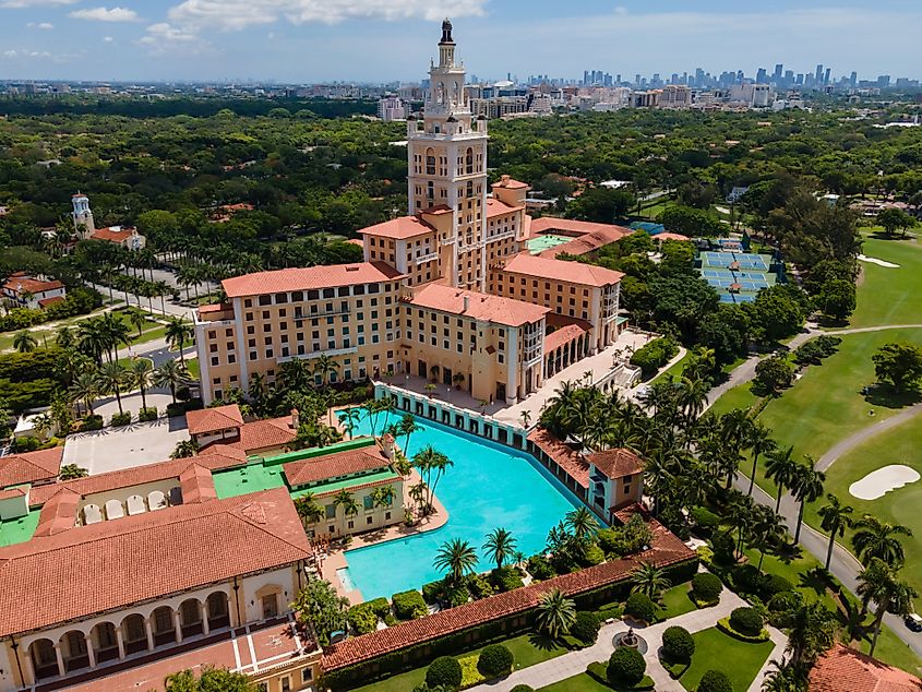 Aerial view of the Biltmore Hotel in Coral Gables, Florida