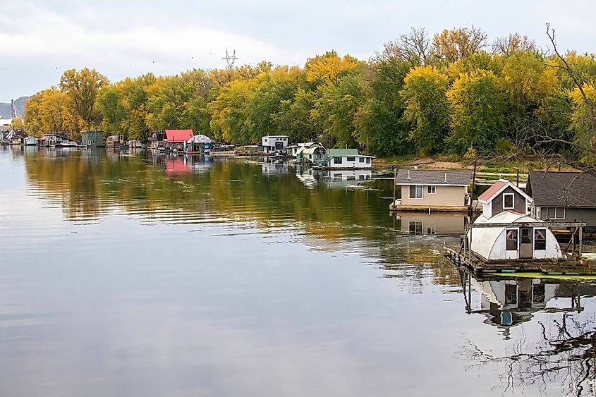 Houseboats along the Mississppi River in Winona, Minnesota.