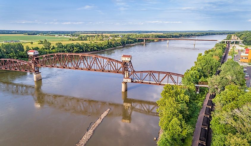 Historic railroad Katy Bridge over Missouri River at Boonville, Missouri.