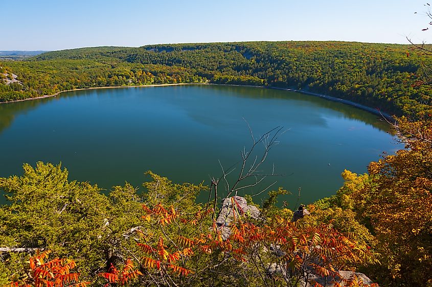 Aerial view of Devil's Lake in Wisconsin.