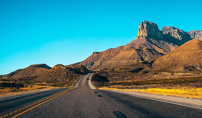 Guadalupe Mountains National Park landscape near El Captain Viewpoint on Route 62 in Salt Flat, Dell City, Texas.