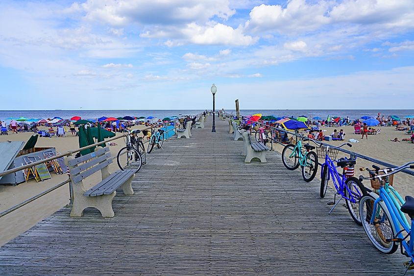 View of the boardwalk along the beach in Ocean Grove, New Jersey.
