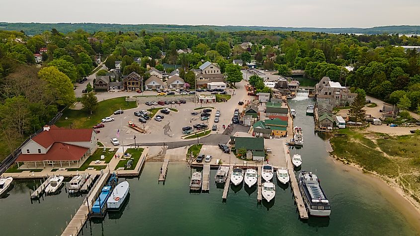 Leland, Michigan. Historic Fishtown on the coast of Lake Michigan. 