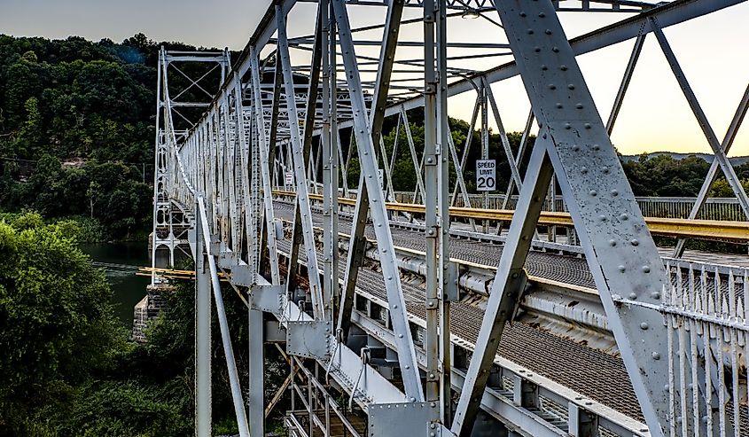 Newell Toll Bridge, a historic truss crossing over the Ohio River that connects East Liverpool, Ohio and West Virginia.