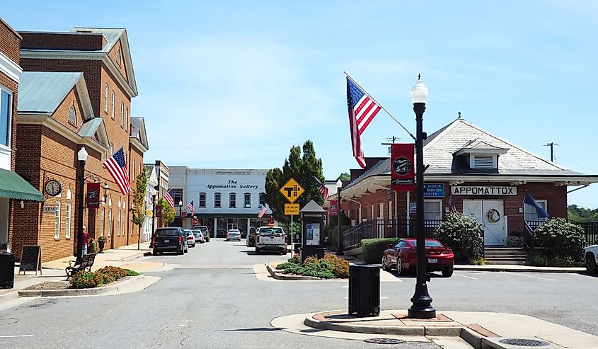 Looking down the Main Street in Appomattox, Virginia