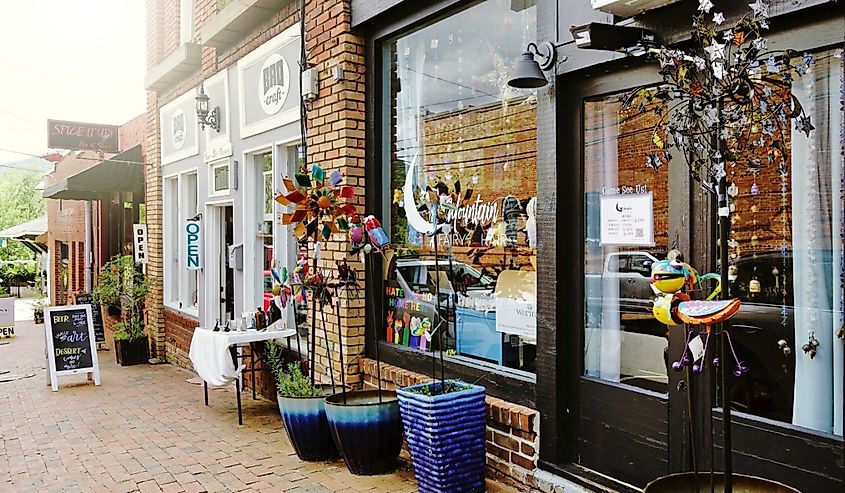 Retail shops in downtown Black Mountain, North Carolina