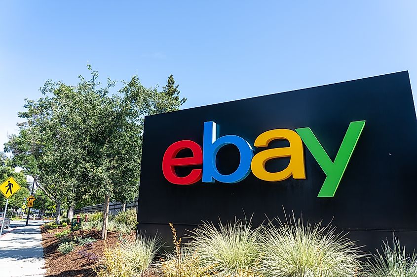 Close up of eBay sign at its headquarters in San Jose, California, Editorial credit: JHVEPhoto / Shutterstock.com
