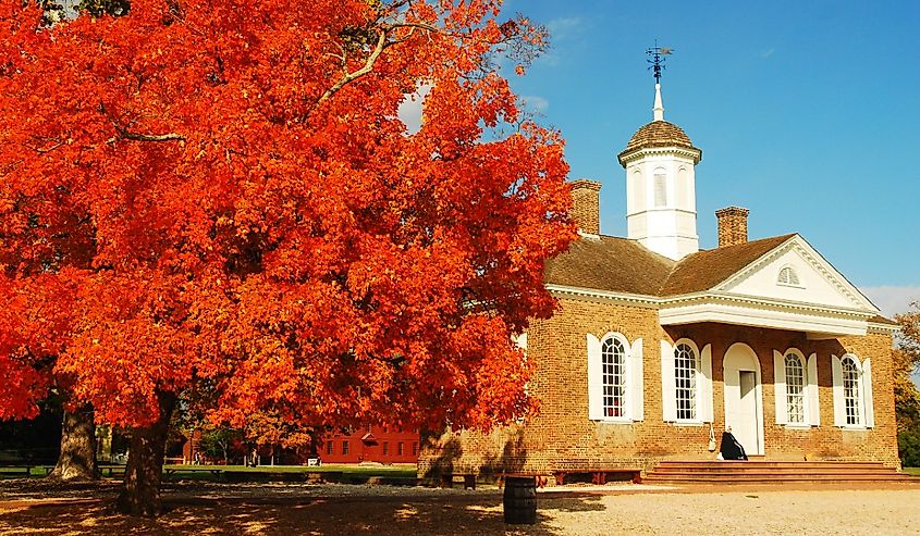 The glowing autumn colors burn bright in Williamsburg, Virginia