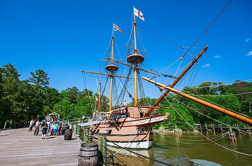 Replica of Colonial-era ships at the Jamestown Settlement in Virginia. Editorial credit: Travel Stock / Shutterstock.com