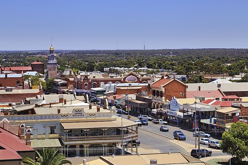 Areial view of the main avenue of the city of Kalgoorlie in Western Australia