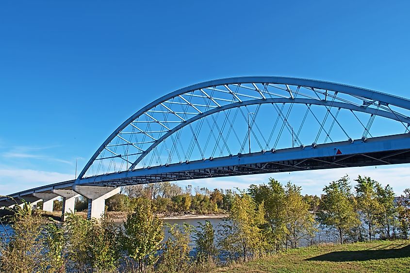 The Amelia Earhart Memorial Bridge over the Missouri River in Atchison, Kansas.