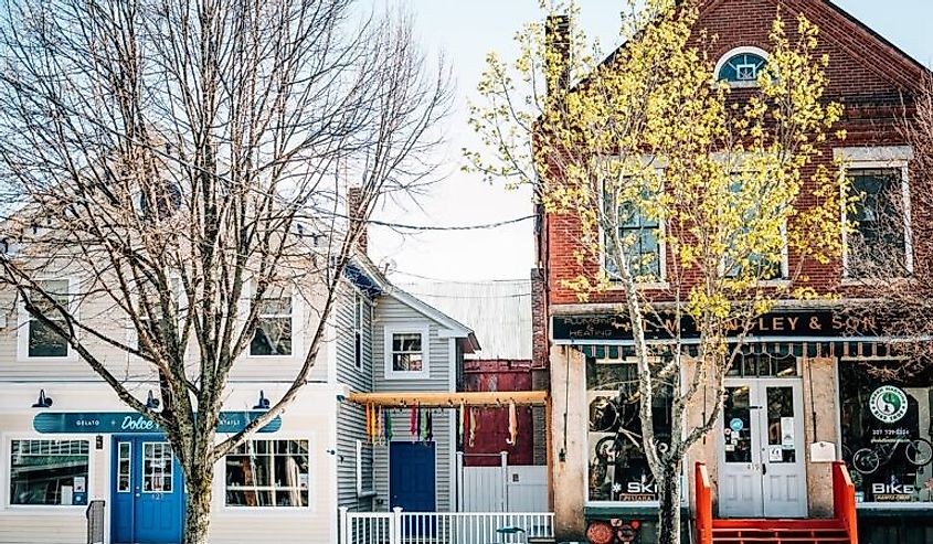 Quaint, main street in Norway, Maine. 