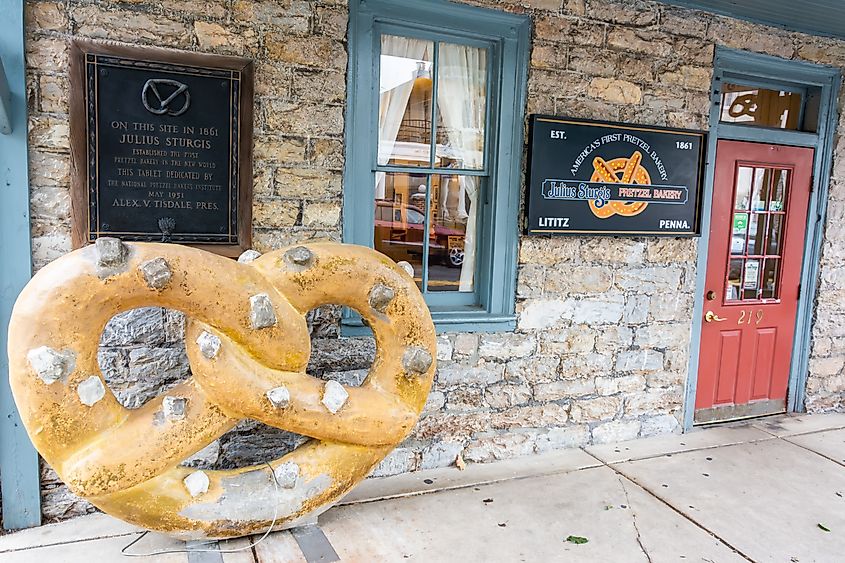 Sturgis Pretzel House on Main Street in Lititz, Pennsylvania