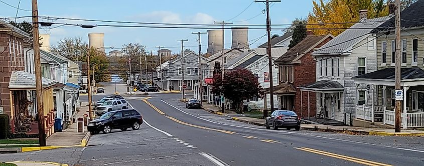 Goldsboro, Pennsylvania: Three Mile Island cooling towers in the background.