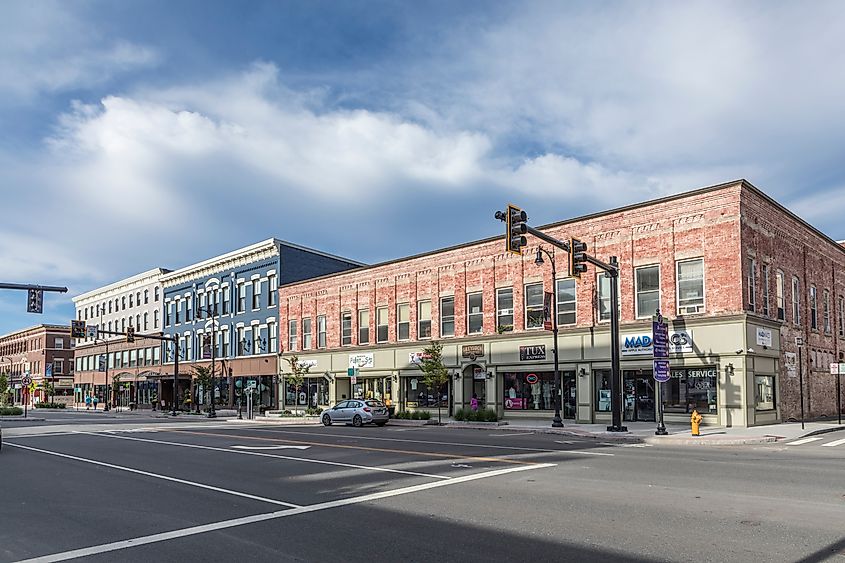 Main Street in Pittsfield, USA with old historic brick houses in afternoon sun. Editorial credit: travelview / Shutterstock.com