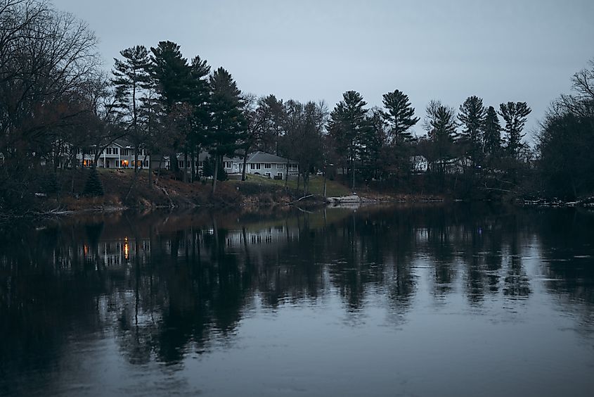 View of the Wolf River in Shawano, Wisconsin.