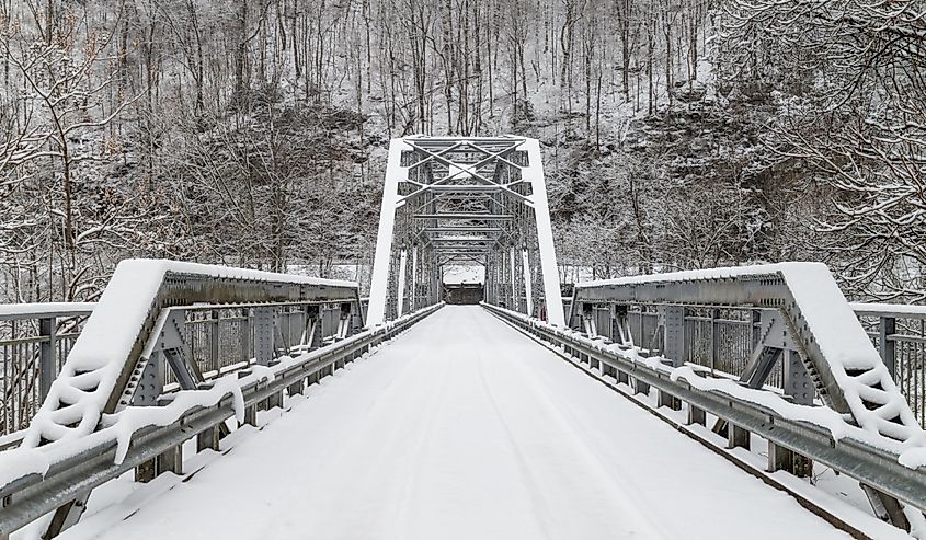 Historic Fayette Station Bridge in winter