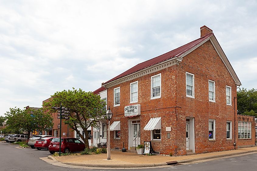 Historic buildings at the intersection of 3rd and Market St. in Ste. Genevieve, Missouri.