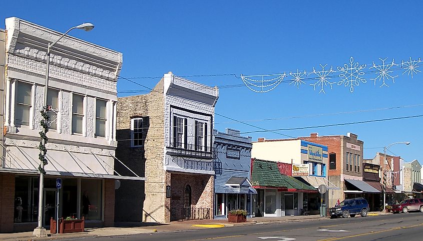 Downtown Navasota, part of the Navasota Commercial Historic District, in Navasota, Texas