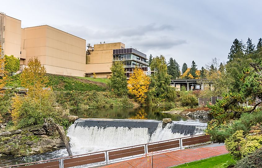 A waterfall in the town of Tumwater, Washington.