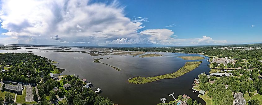 Panoramic view of Krebs Lake in Pascagoula, Mississippi