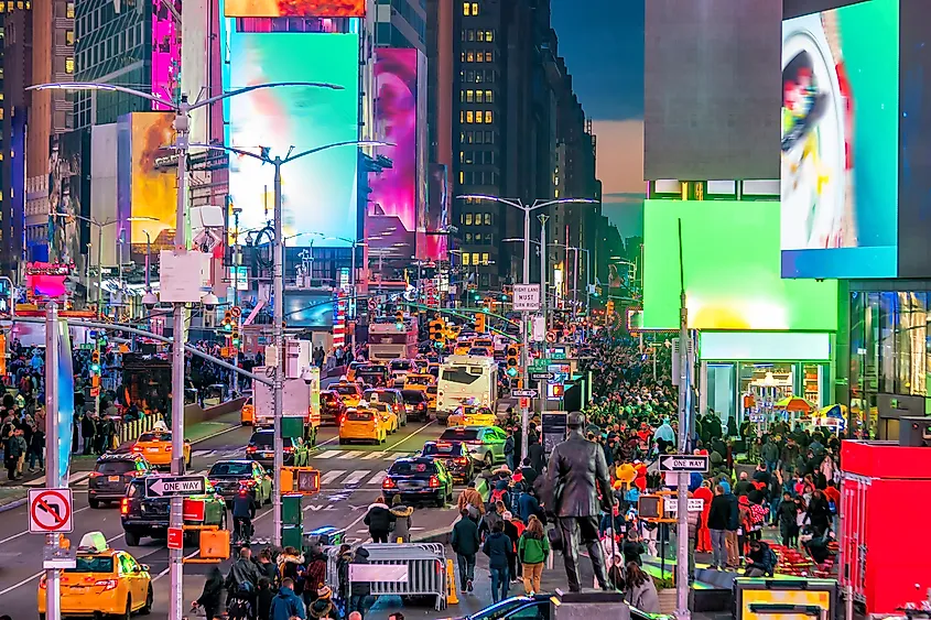 Times Square at night in New York City.