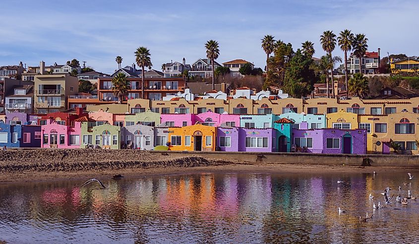 Colorful homes along the Historic Bank in Astoria, Oregon