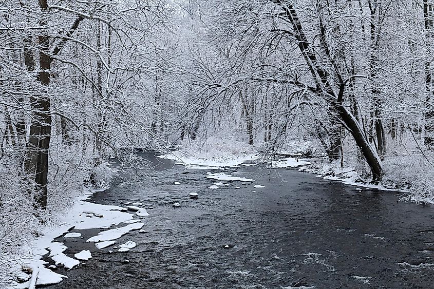 Winter on the South Branch of the Raritan River, High Bridge, New Jersey.