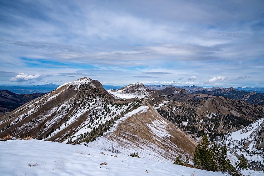 Snowy mountains in the Bridger-Teton National Forest of Wyoming.