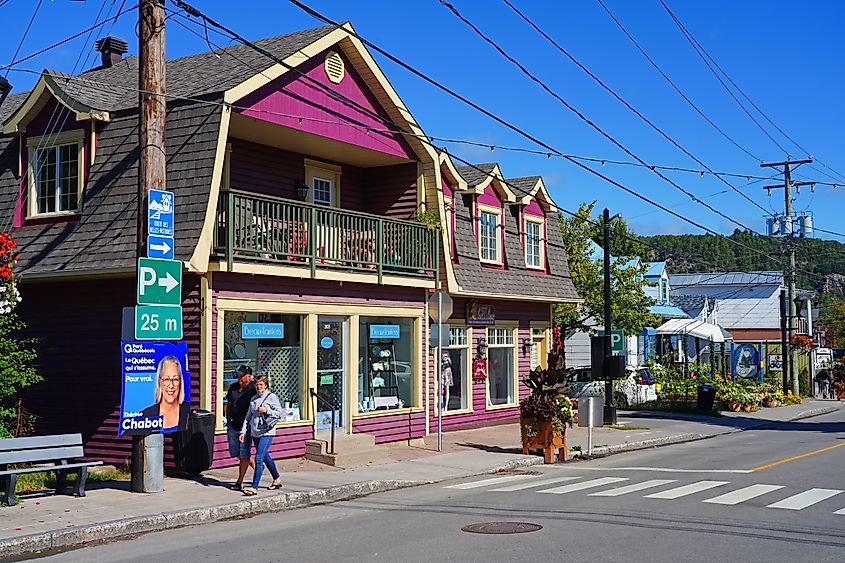 View of the village of Saint-Sauveur, a resort town in the heart of the Laurentians tourist region in Quebec, Canada