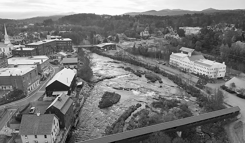 Black and White aerial shot of Littleton, New Hampshire