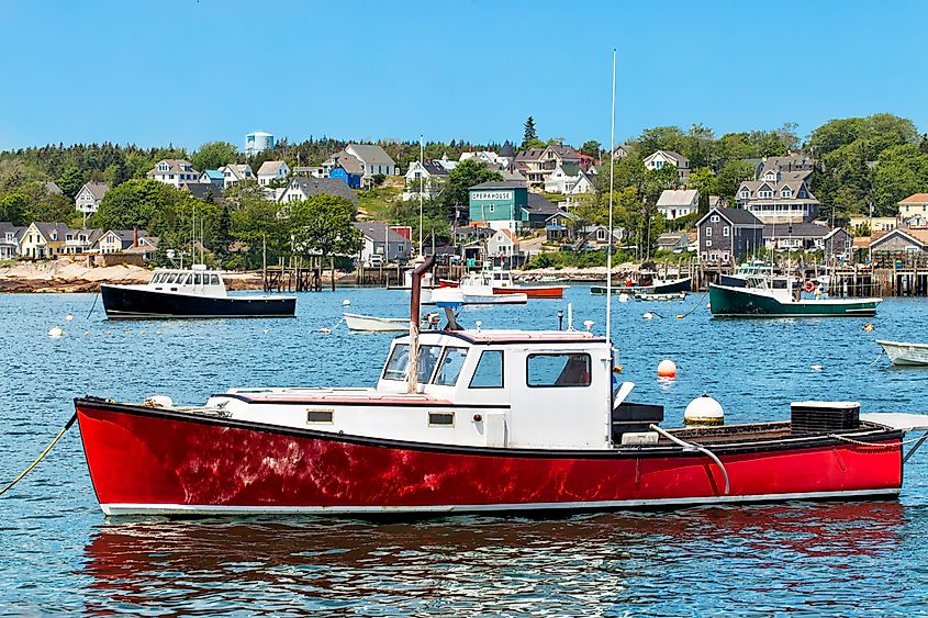 A lobster boat at the Harbor in Stonington, Maine.