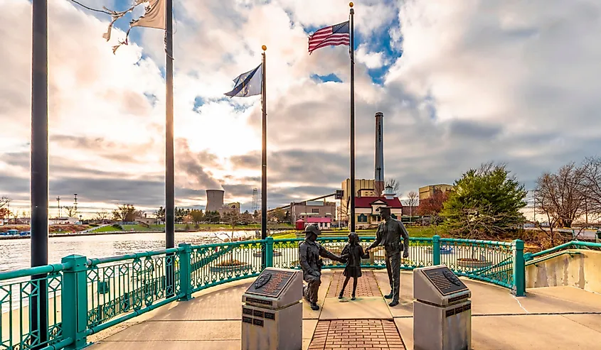 Police and Firefighter Memorial view in Michigan City, Indiana