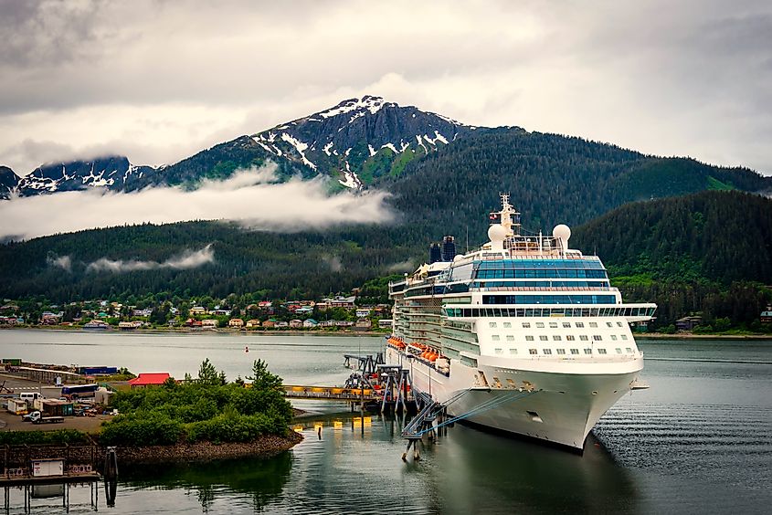 Cruise ship at the port in Juneau, Alaska.