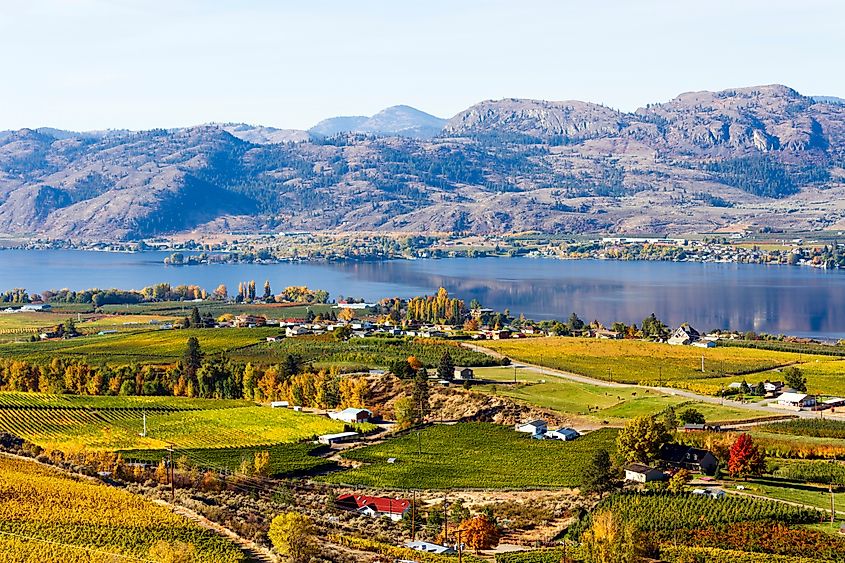 View of the small town of Osoyoos and Okanagan Lake, British Columbia, Canada. 