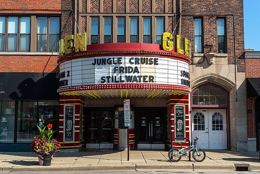 he beautiful Glen theatre marquee in Glen Ellyn, Illinois.