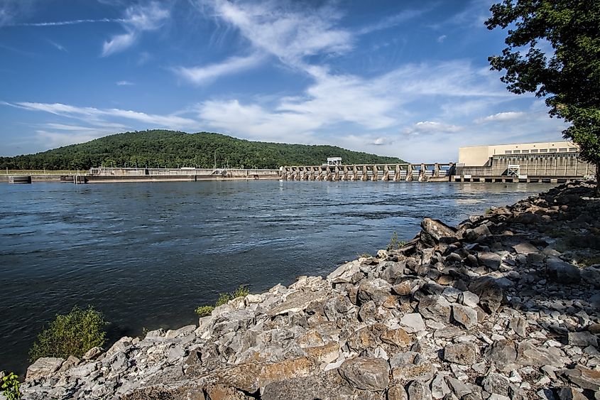 A scenic dam and reservoir area in Guntersville, Alabama.