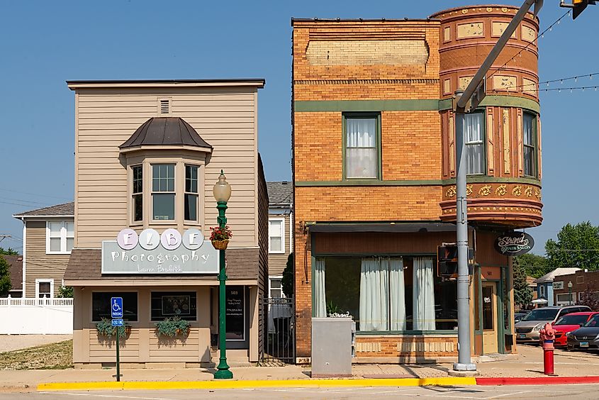 Downtown buildings and storefronts in Morris, Illinois
