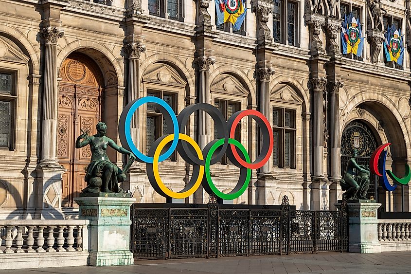 The Olympics logo in Paris, France.