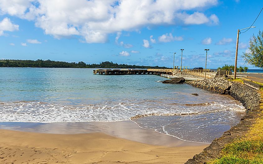 Historic Hana Wharf at Hana Bay Beach Park, Hana, Maui, Hawaii, USA.