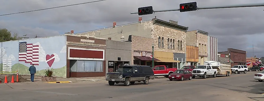 Downtown Valentine, Nebraska, west side of Main Street, looking northwest from around 2nd Street.