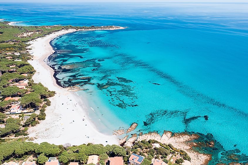Cala Ginepro, Orosei, Nuoro, Sardinia, Italy - aerial view to the beach