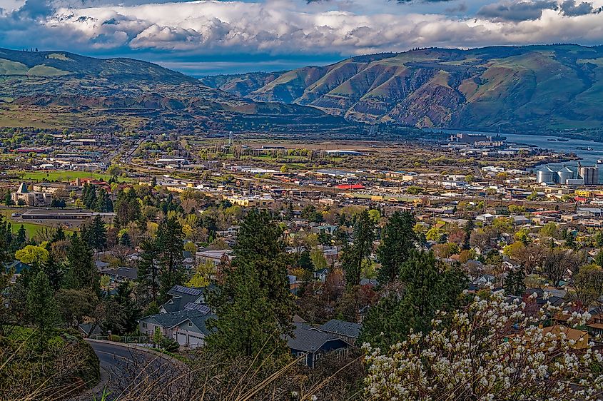 Aerial view of The Dalles in Oregon.