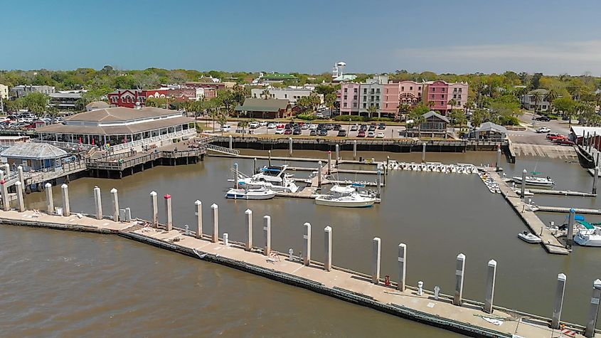 Aerial view of the coastline at Fernandina Beach on Amelia Island, Florida