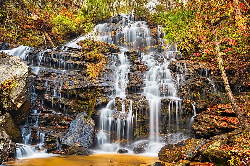 Issaqueena Falls during the fall season in Walhalla, South Carolina.