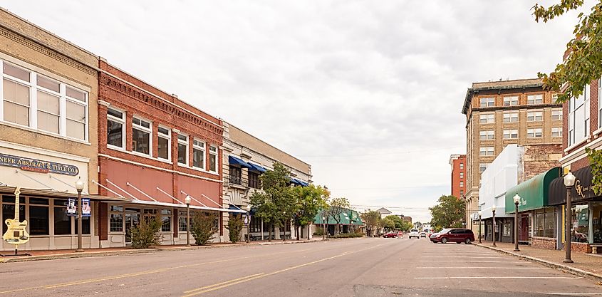 The old business district on Broadway Street in Muskogee, Oklahoma.