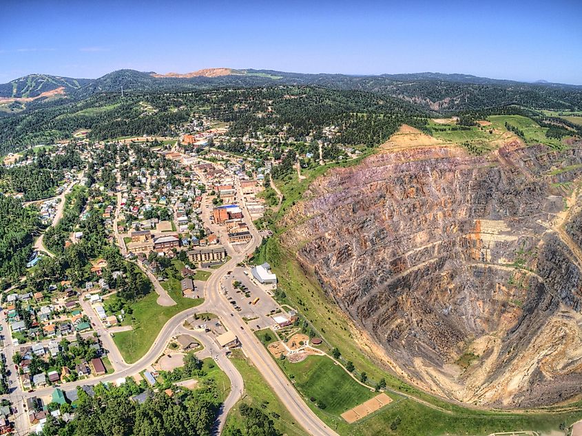 Aerial view of the mining town of Lead, South Dakota.