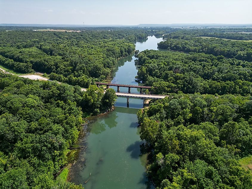 Highway 64 bridge across the lower Illinois river in Gore, Oklahoma.