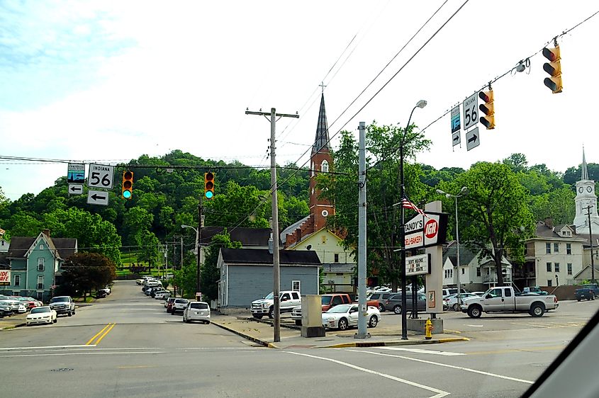 A church in the town of Aurora, Indiana